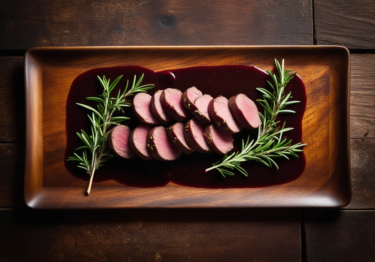 Venison Tenderloin with Sherry Sauce and Peppery Pears