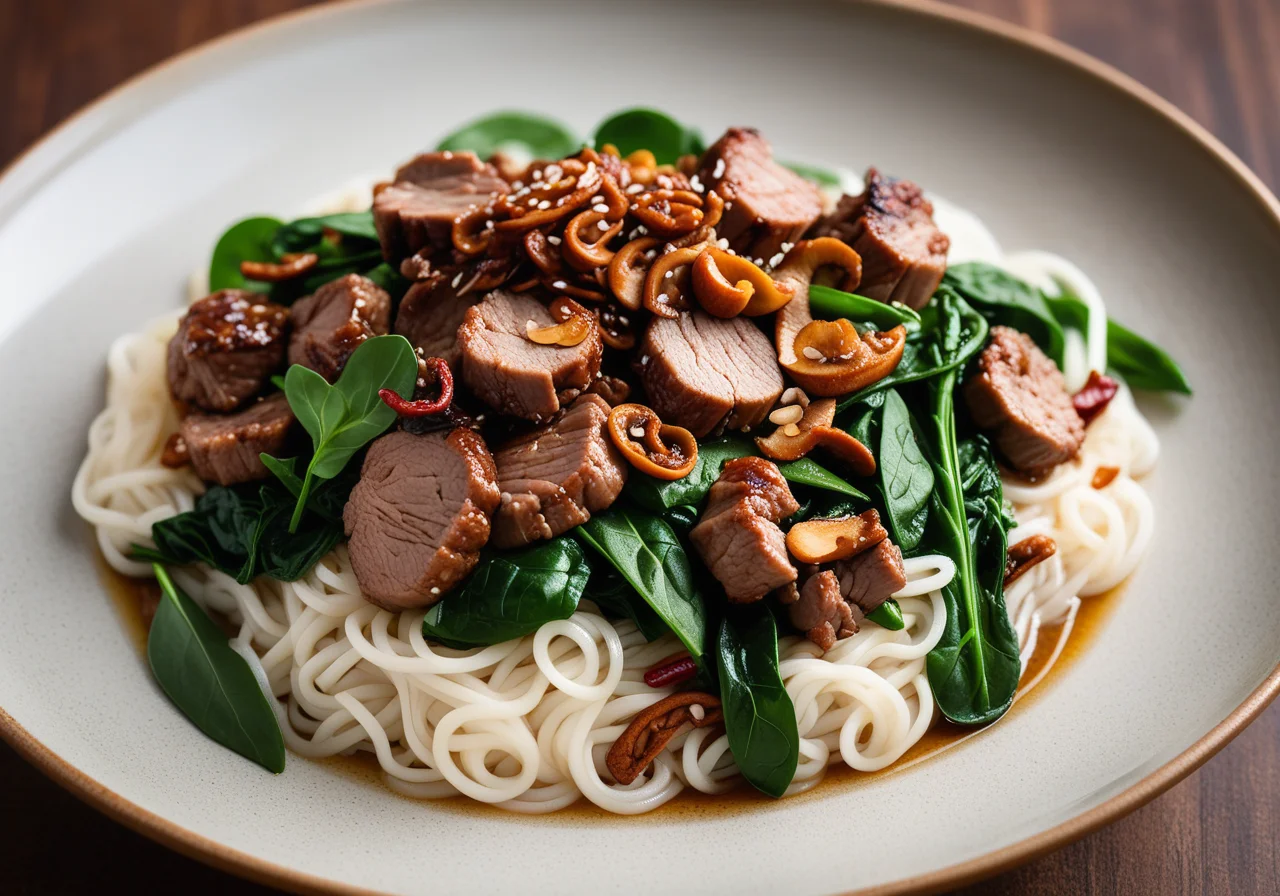 Glass Noodles with Ground Pork and Spinach