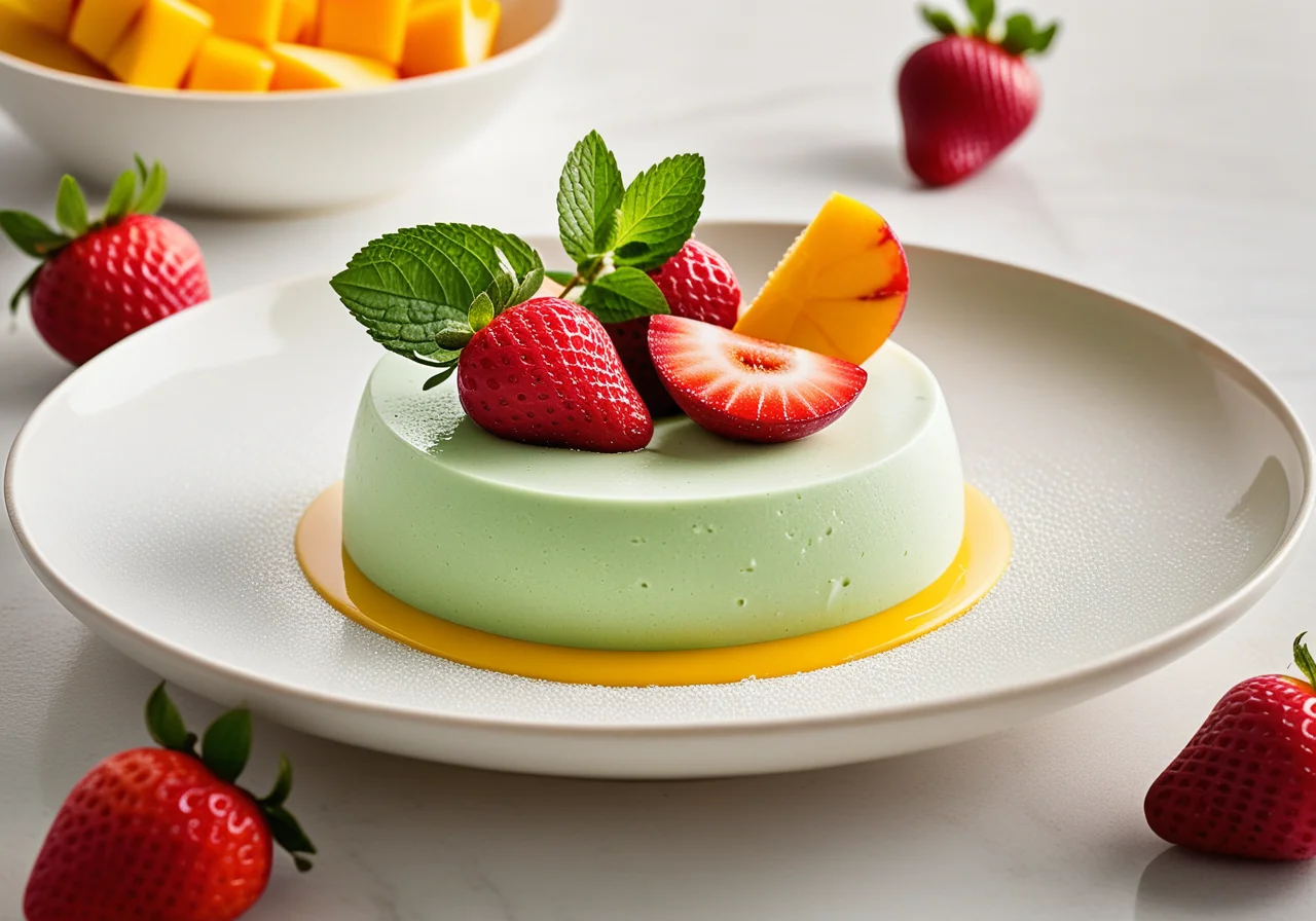 Wild mint mousse with fruit salad