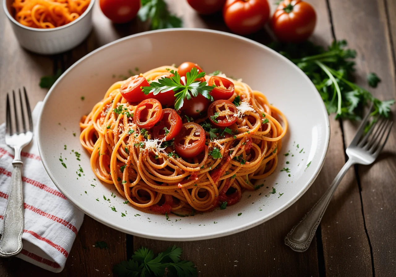 Spaghetti with Tomato Sauce and Carrots