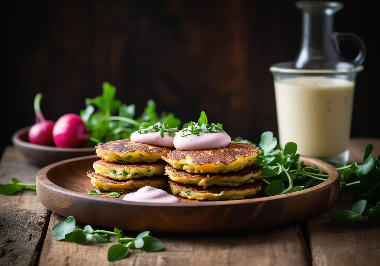 Zucchini Potato Pancakes with Radish Quark