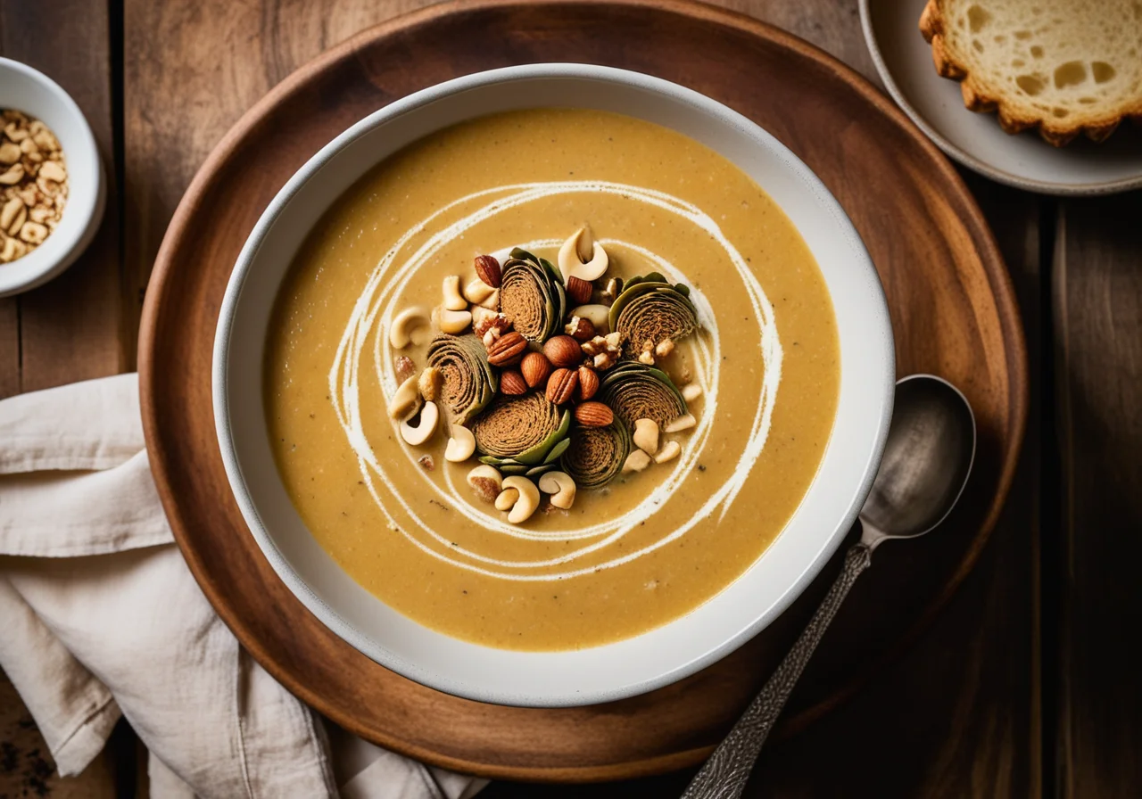 Winter Soup with Artichoke-Nut Topping