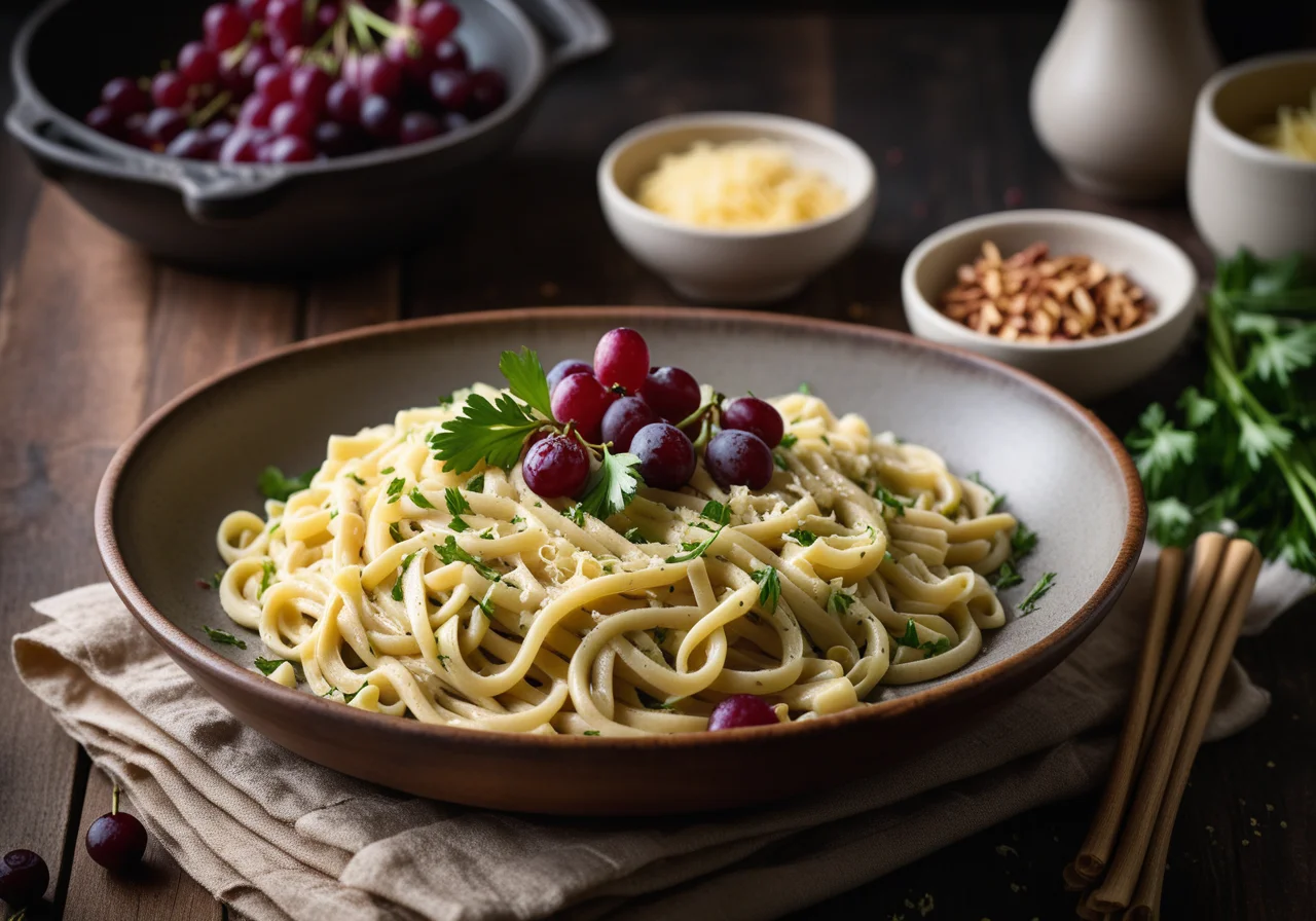Spätzle Pan with Leeks and Grapes