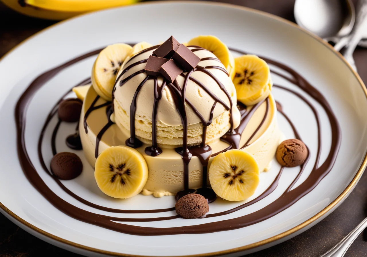 Ice Cream with Banana, Cream and Chocolate Sauce