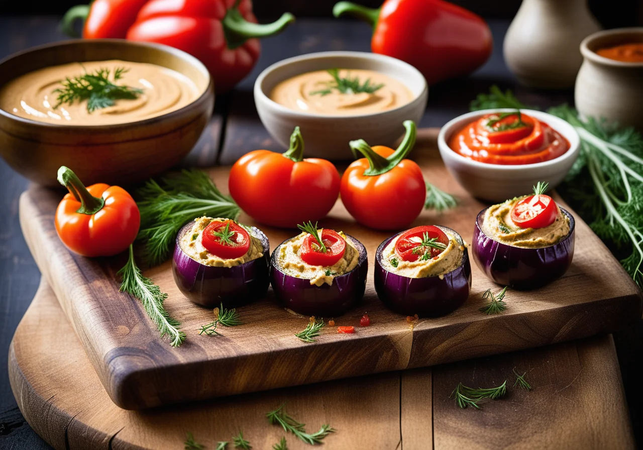 Eggplant Wraps with Tomato Dip