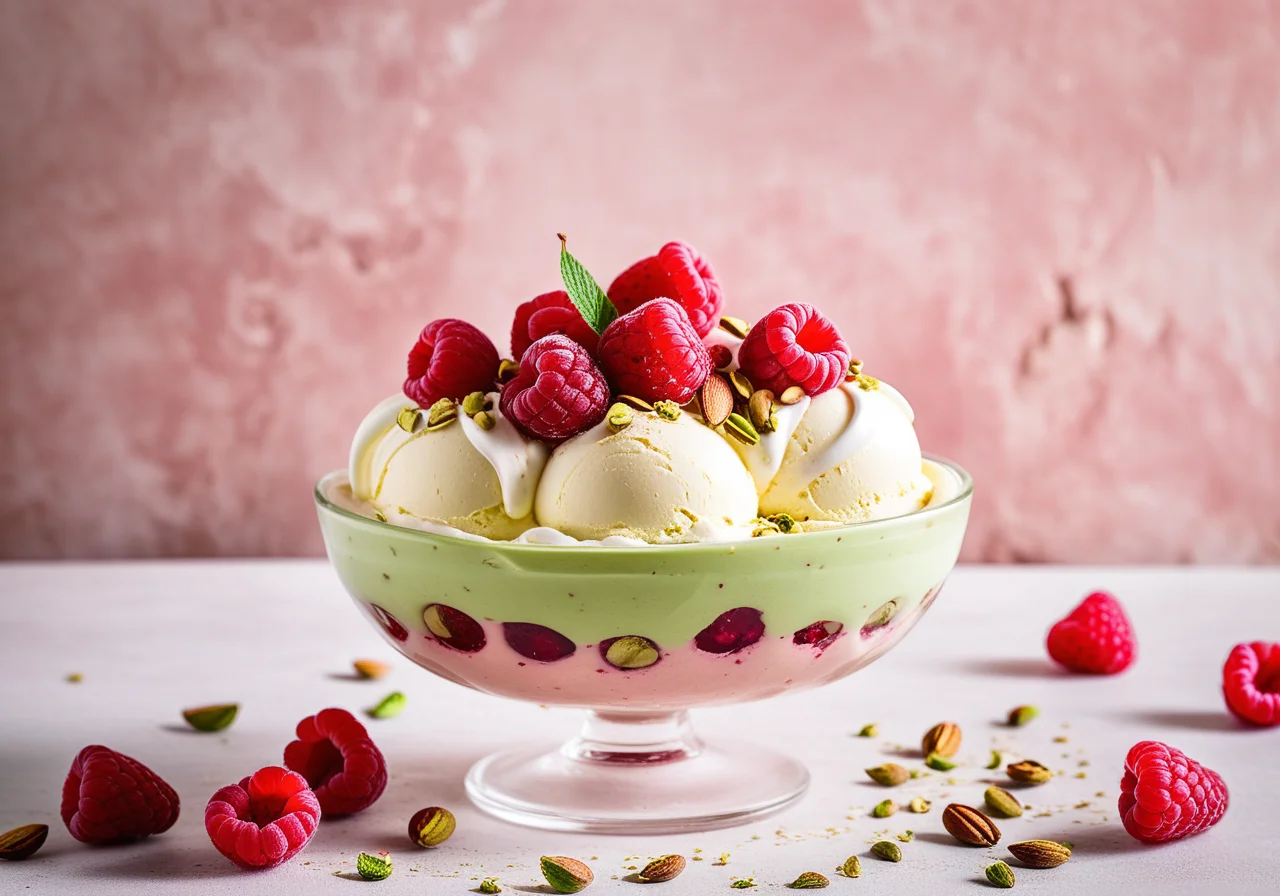Pistachio and Raspberry Ice Cream Dessert