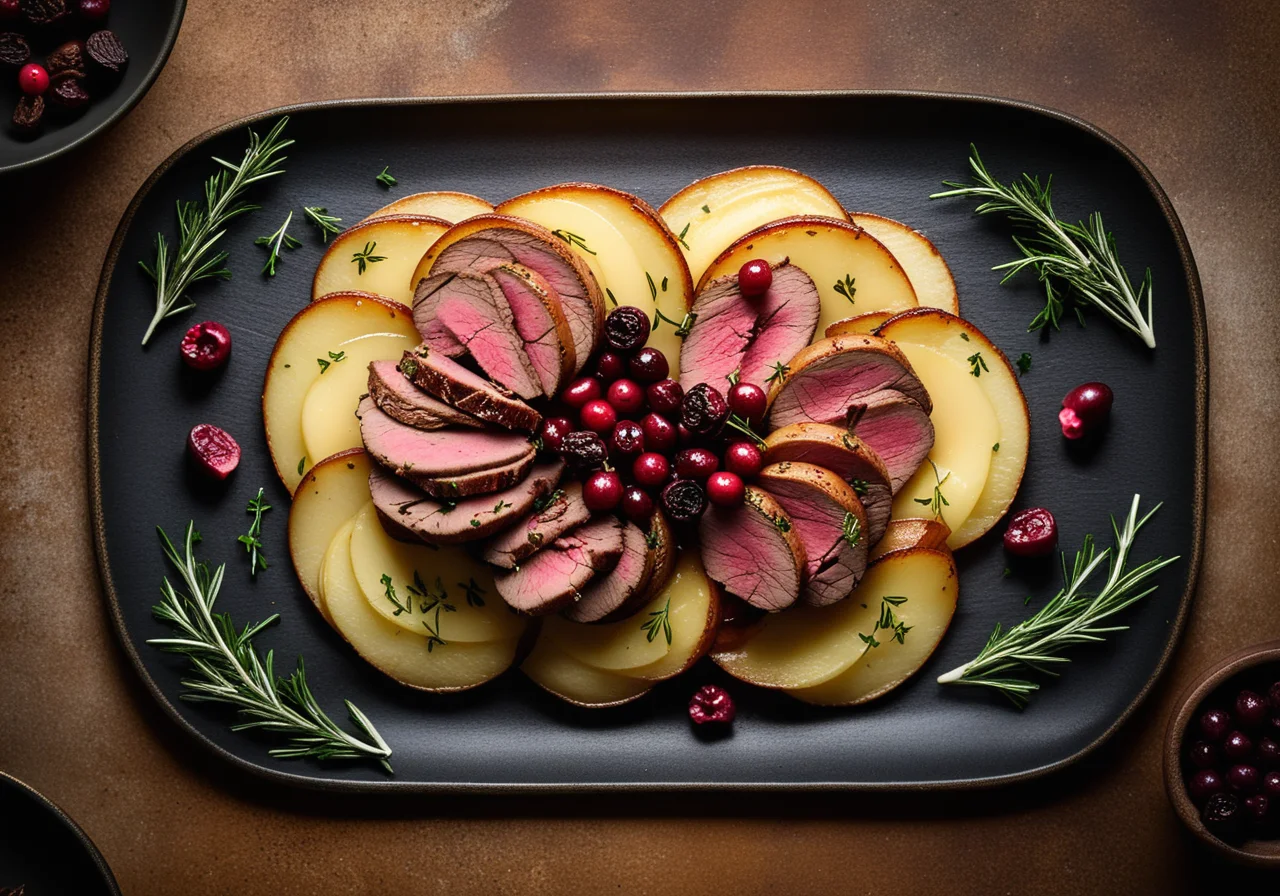 Potatoes in Garlic Butter and Venison Rack