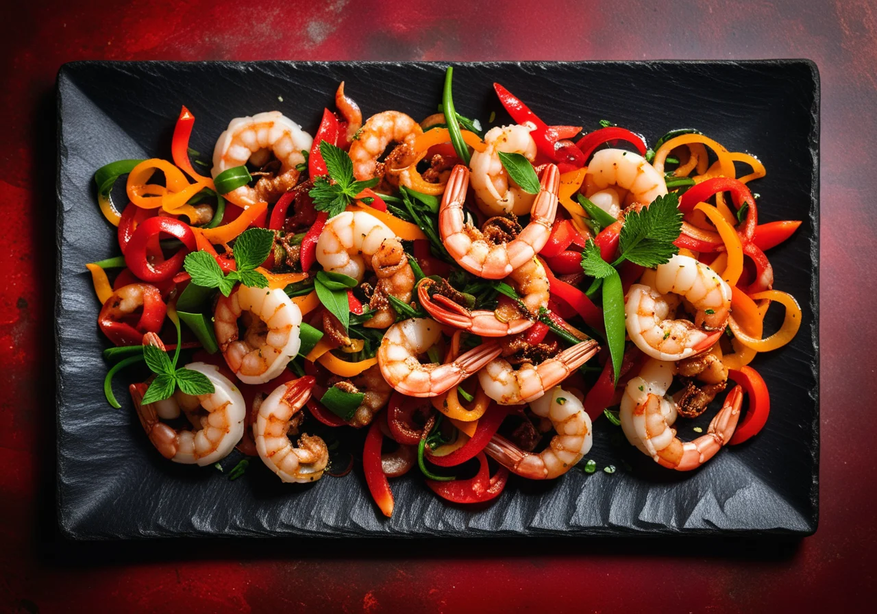 Spicy Seafood with Bell Pepper in the Wok