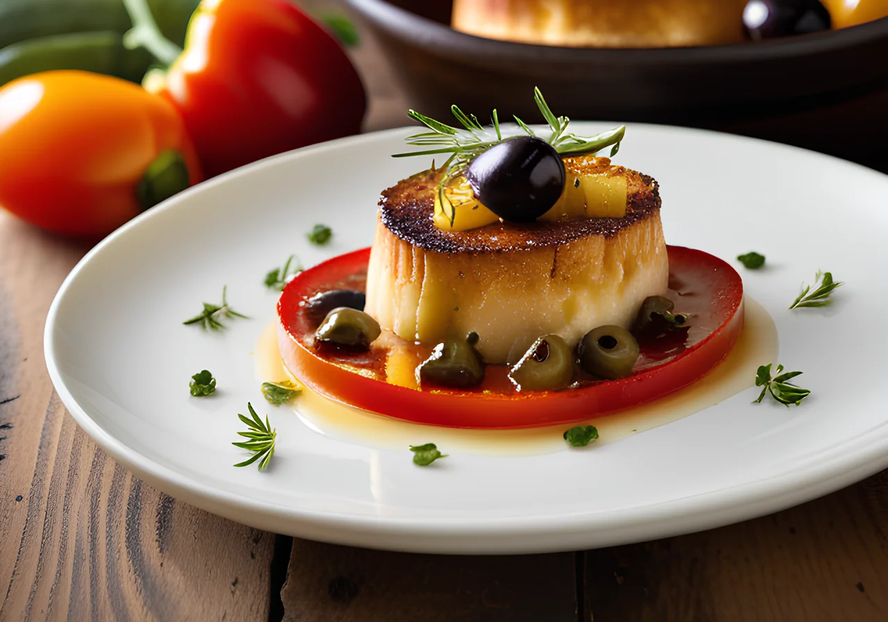 Goat Cheese Brûlée with Ratatouille and Olives