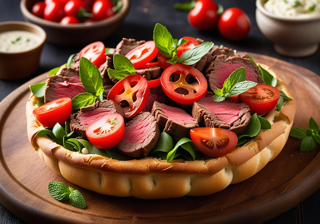 Beef salad with dough baskets