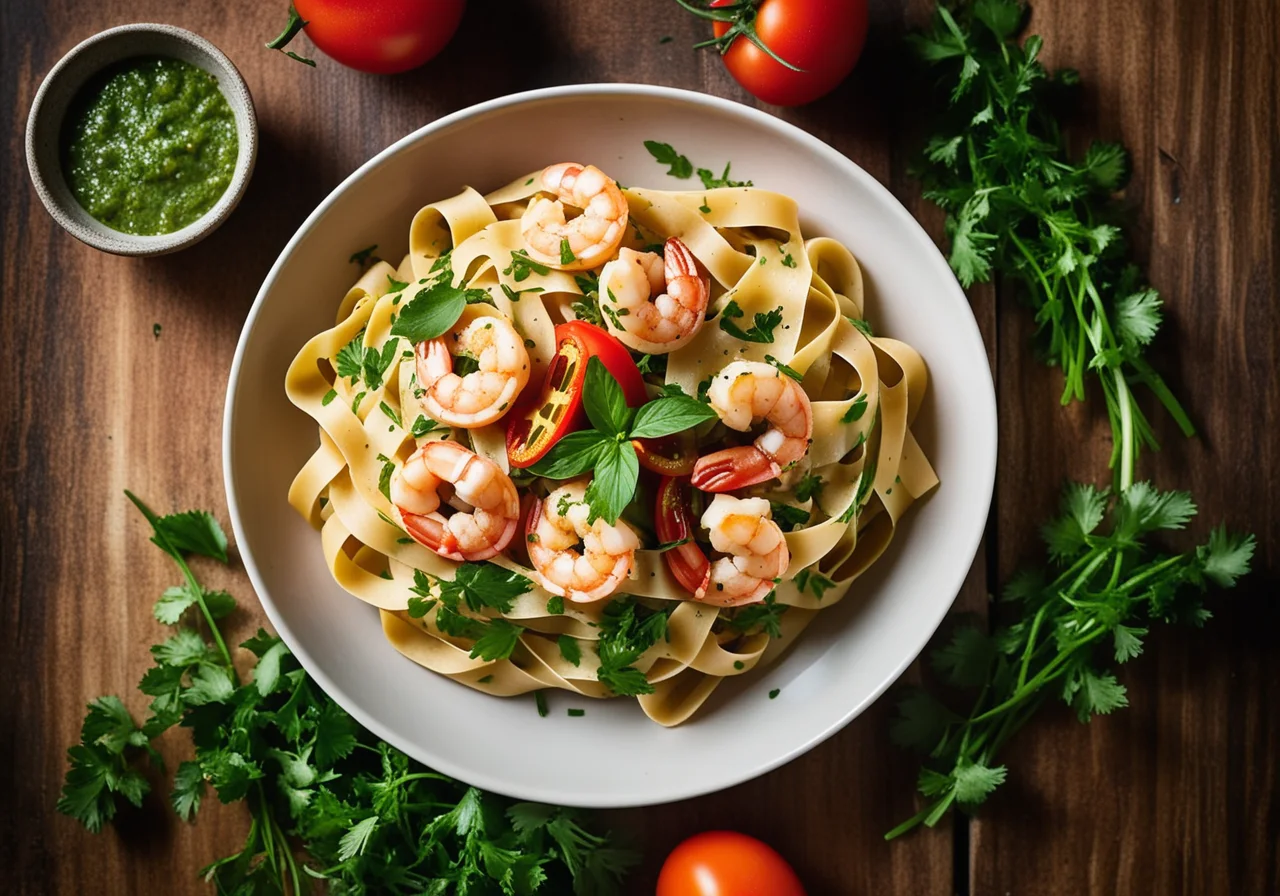 Tagliatelle with Shrimp Vegetable Sauce