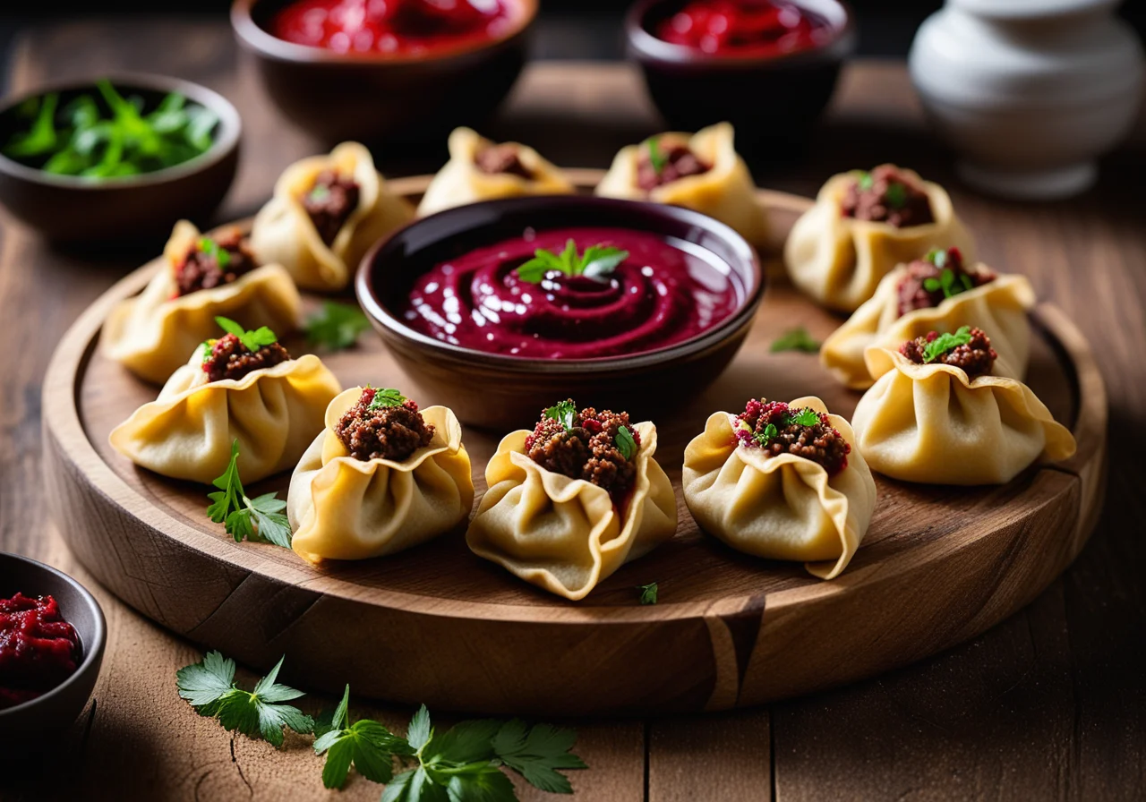 Filo Pastry Dumplings with Ground Beef Filling and Plum Dip