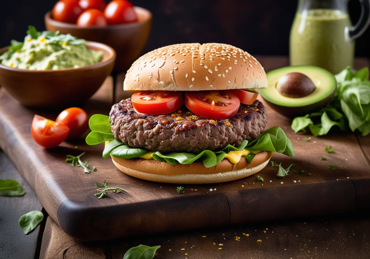 Burger with Ostrich Steak and Salad