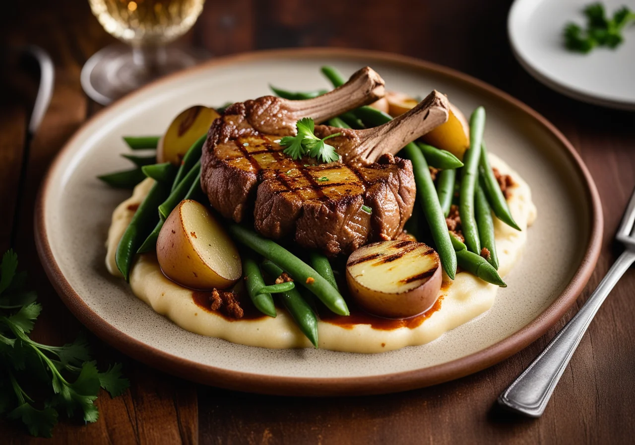 Lamb Chops with Curry Potatoes and Green Beans