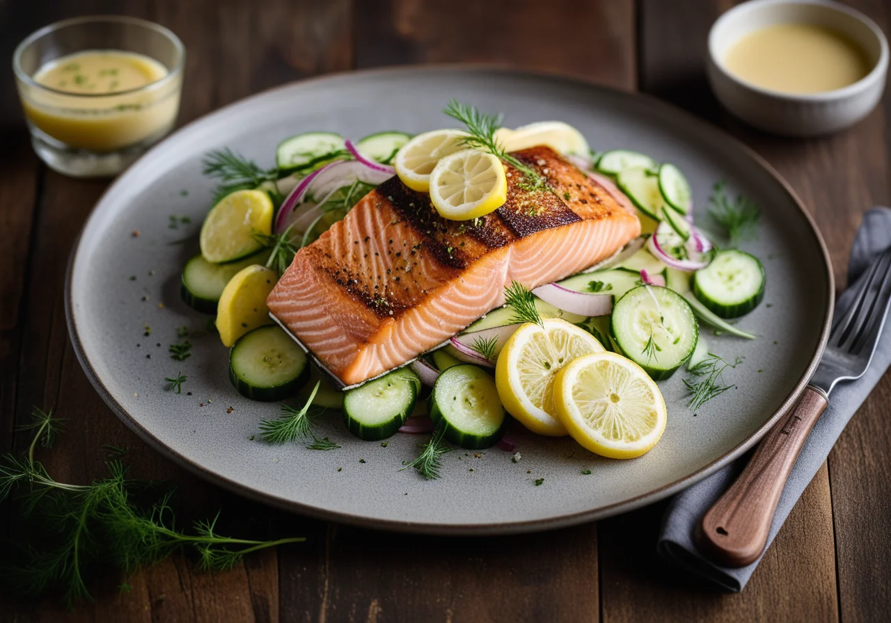 Salmon trout with cucumber salad
