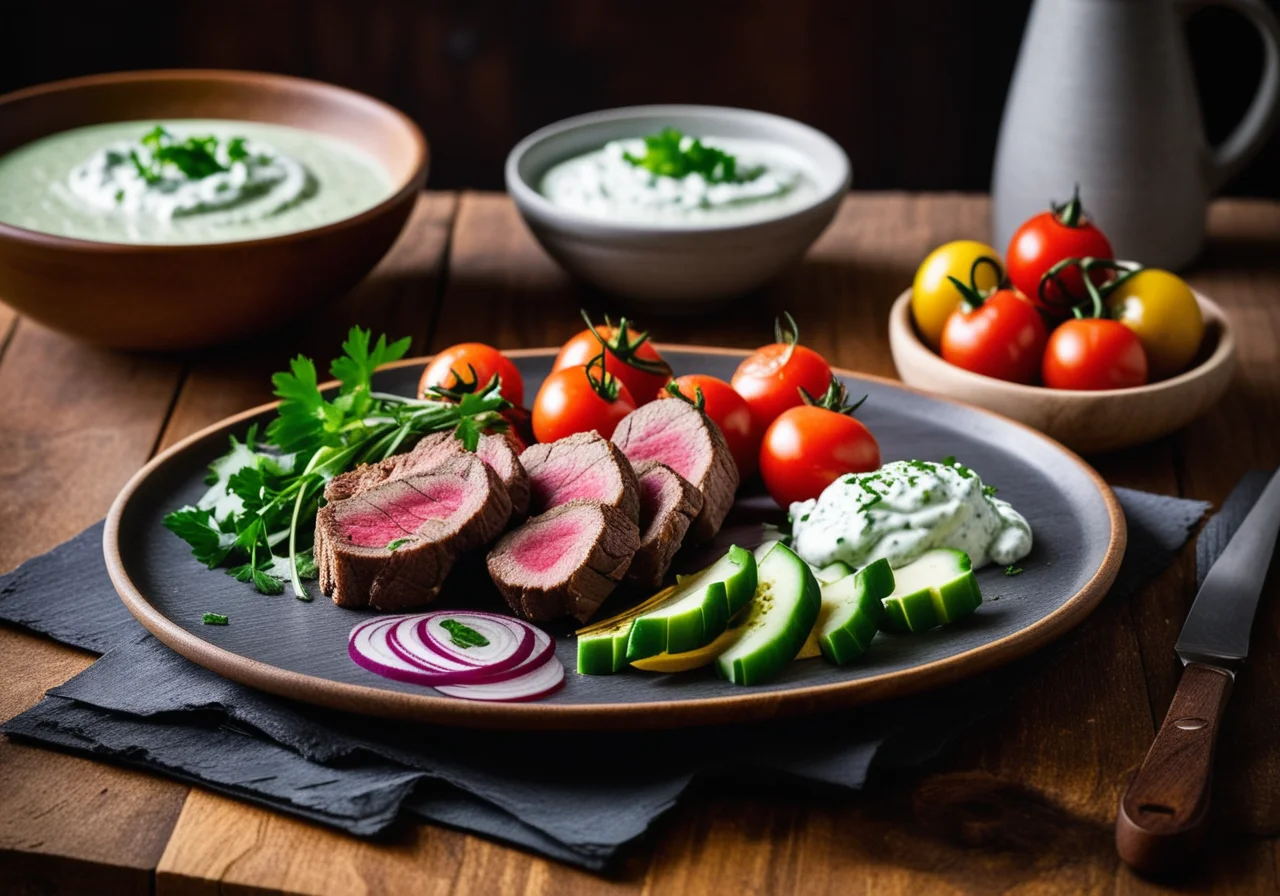 Lamb Steaks with Salad and Oven Potatoes