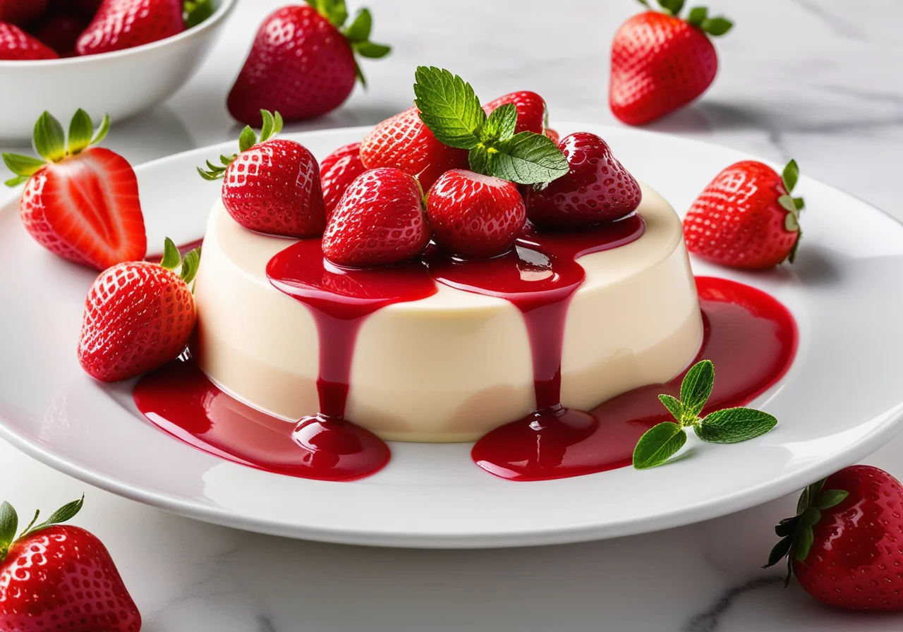 Cream Parfait with Strawberry Sauce