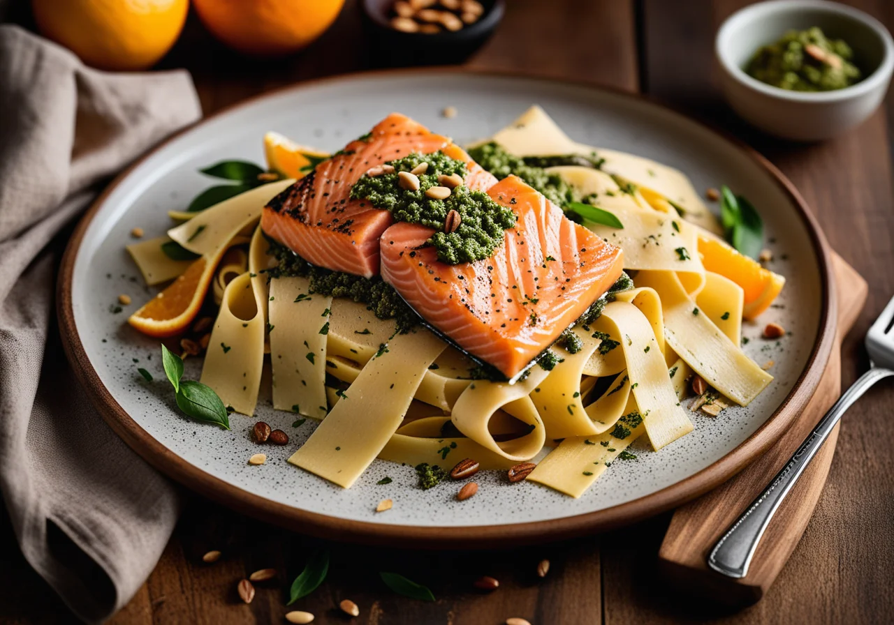 Wild Salmon with Asparagus and Pappardelle