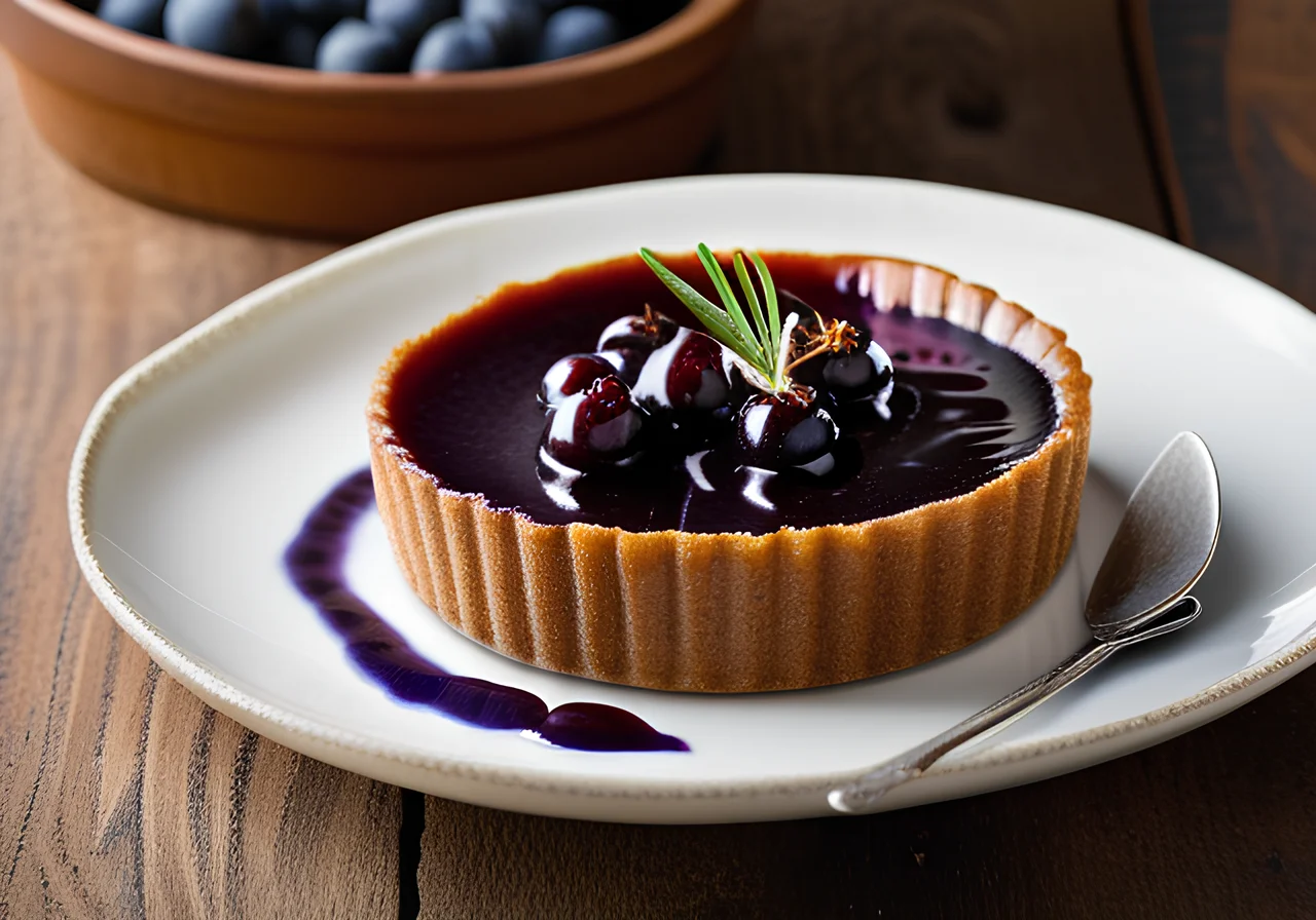 Chestnut Flan with Blueberry Compote