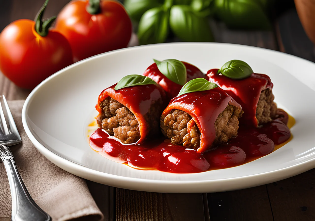 Ground Meat Rolls with Tomato Sauce