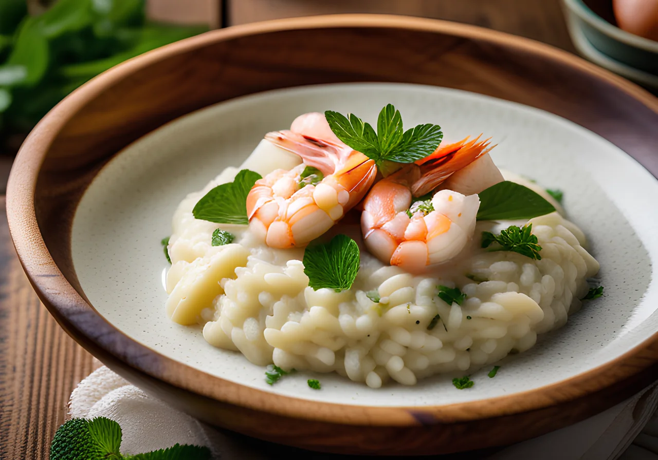 White Asparagus Risotto with Jumbo Shrimp