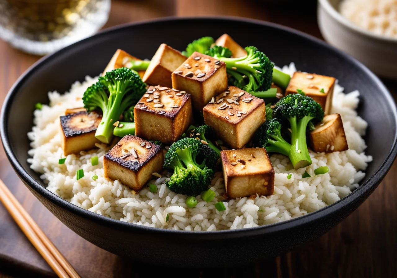 Crispy Tofu with Oyster Mushrooms and Broccoli