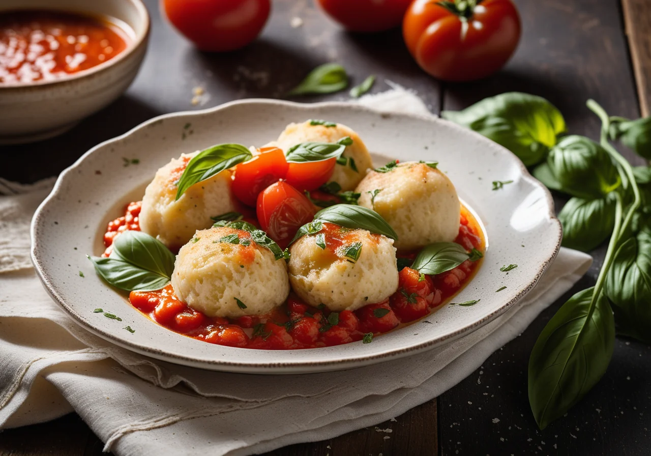 Porcini Bread Dumplings with Tomatoes