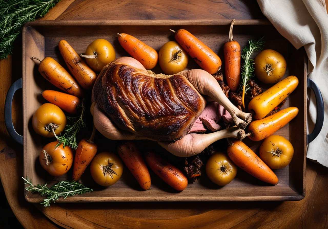 Stuffed lamb shoulder with carrots and parsnips