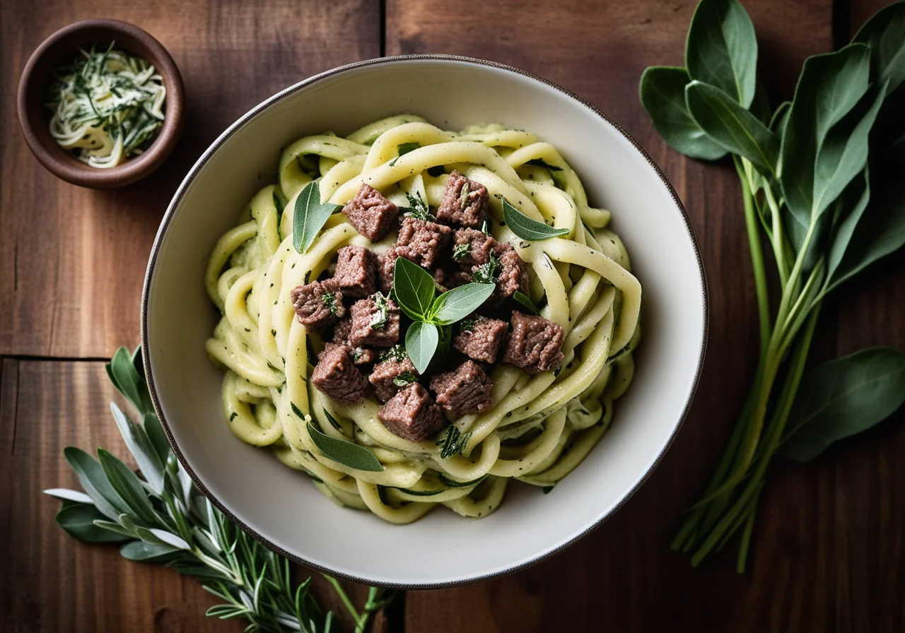 Zucchini-Pasta Mash with Ground Meat