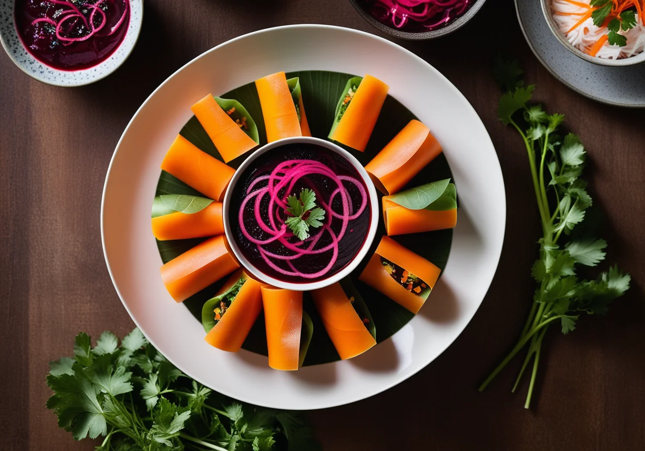 Rice Paper Rolls Filled with Vegetables and Papaya