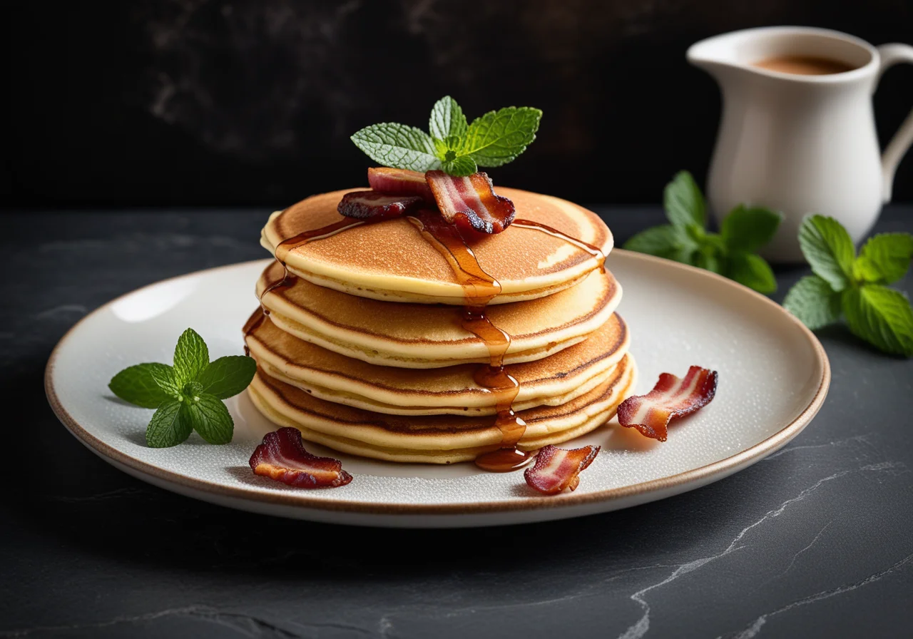 Spicy Pancakes with Bacon and Gooseberries