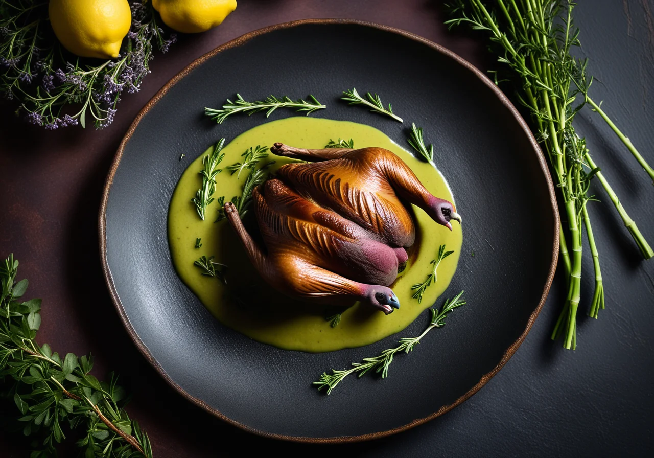 Pigeon with Stuffing and Stalk Puree