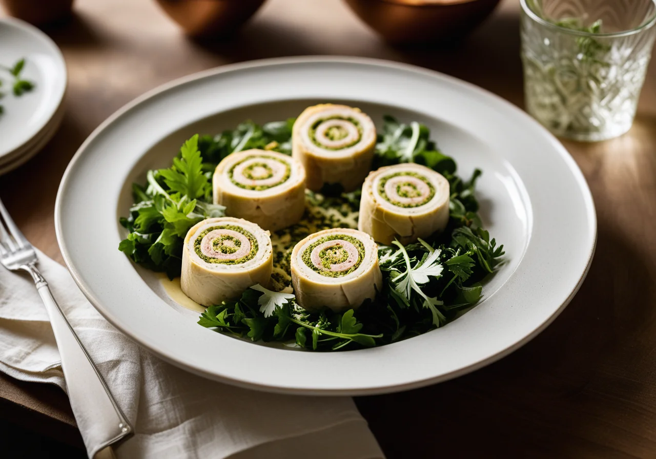 Rabbit roulades with green salad