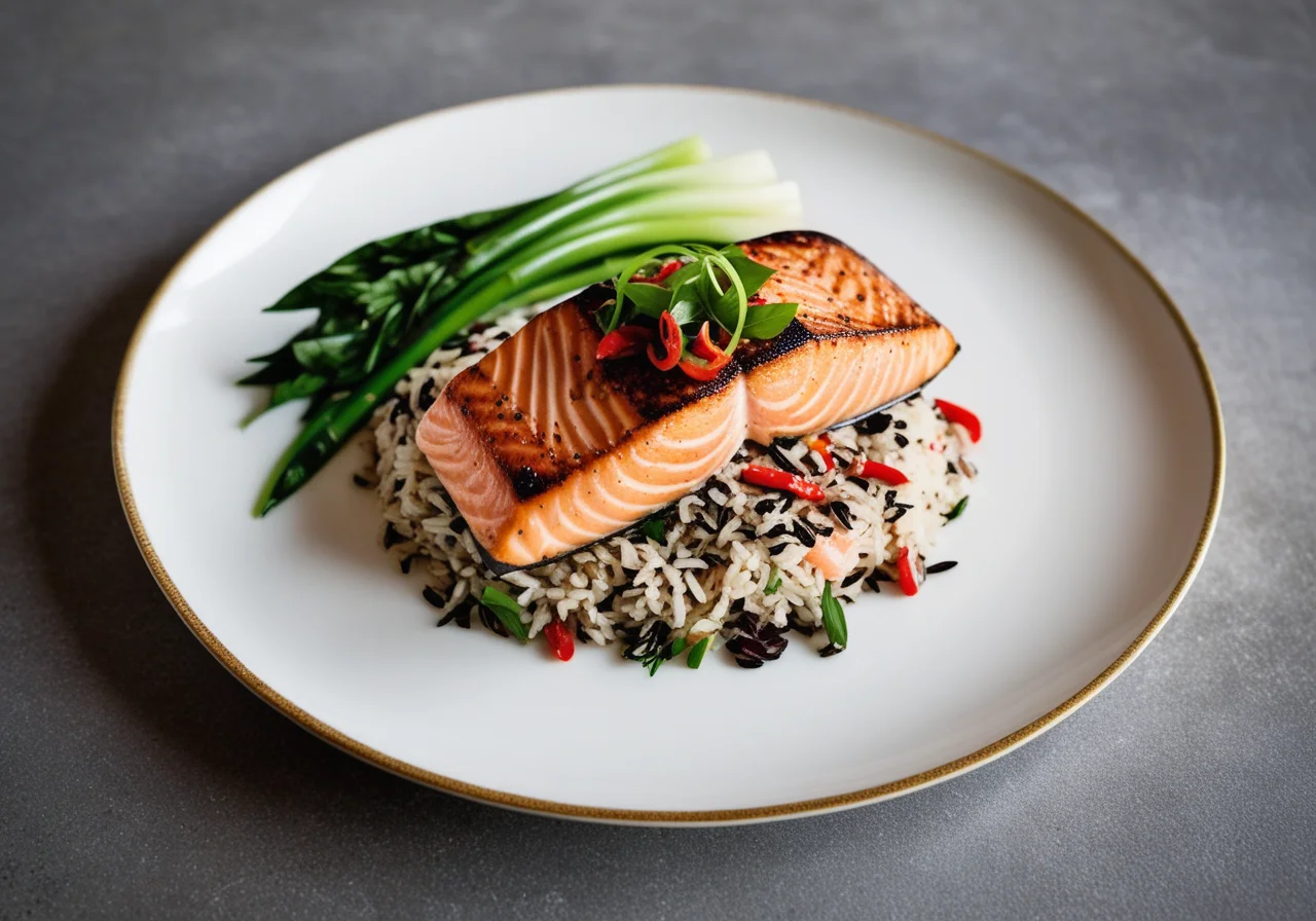 Pan-Seared Salmon Fillet on Wild Rice
