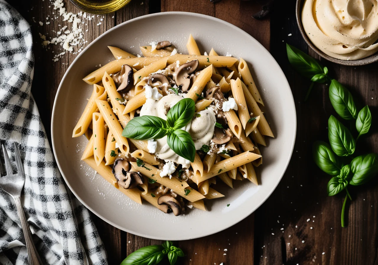 Pasta with Mushrooms, Ricotta, and Tomatoes