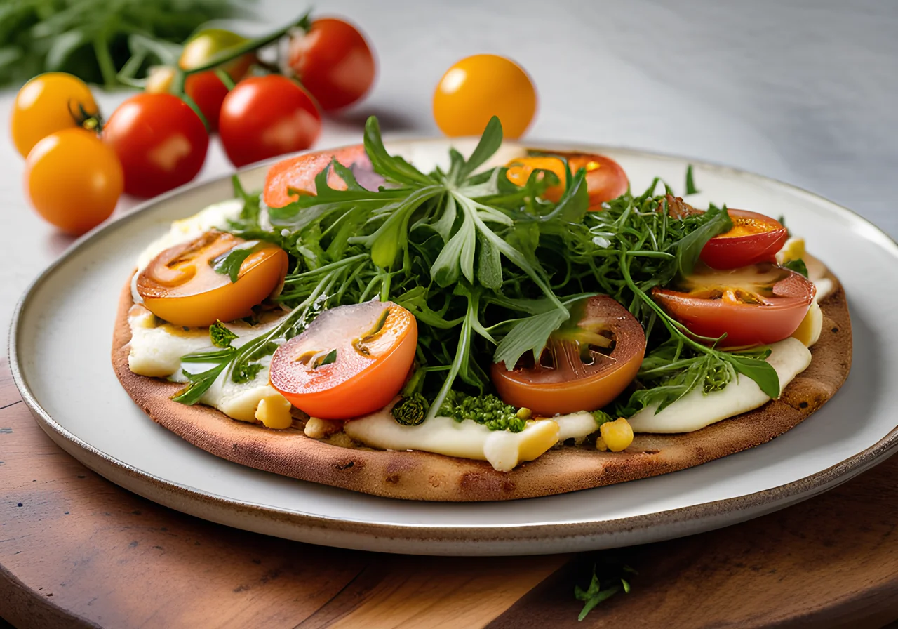 Cauliflower Lupine Pizza with Corn and Arugula