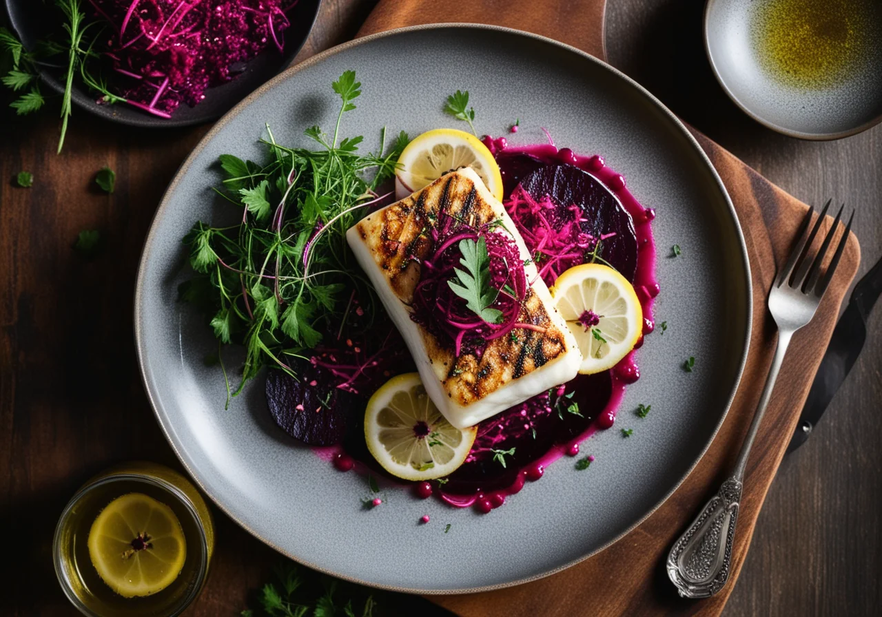 Grilled Cod with Beetroot Salad
