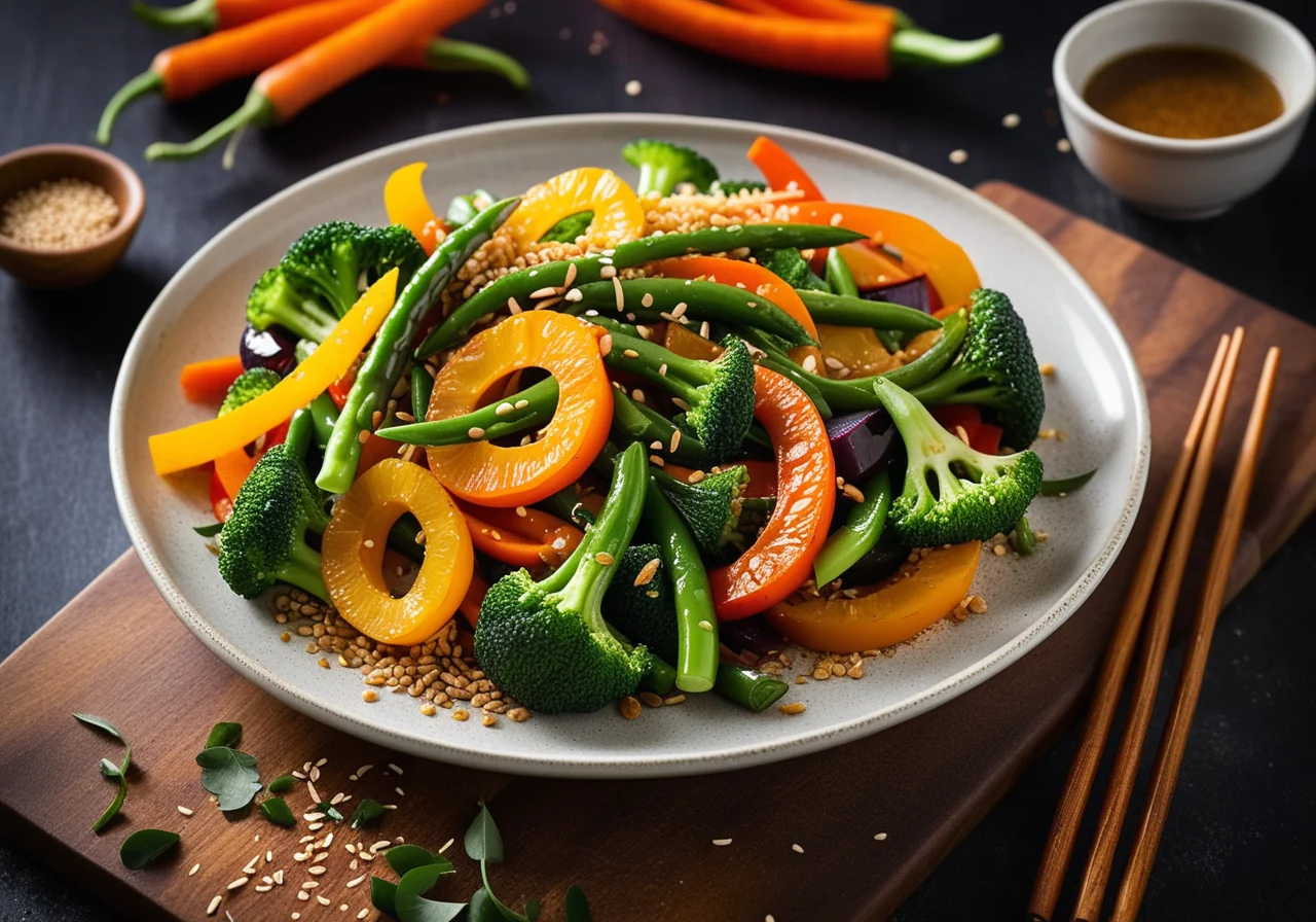 Vegetables from the wok with sesame