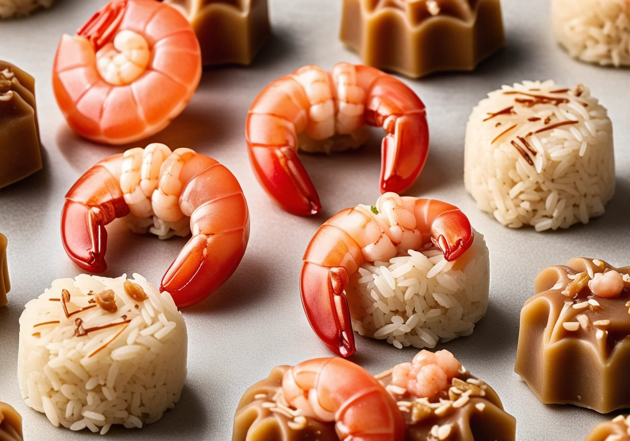 Rice Pralines with Shrimp and Salmon