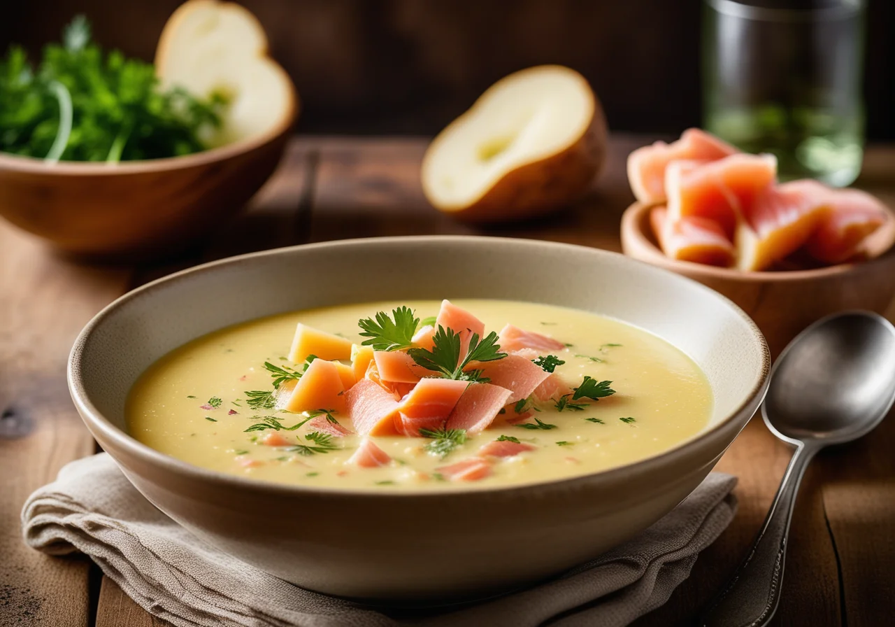 Potato Soup with Smoked Salmon and Parsley