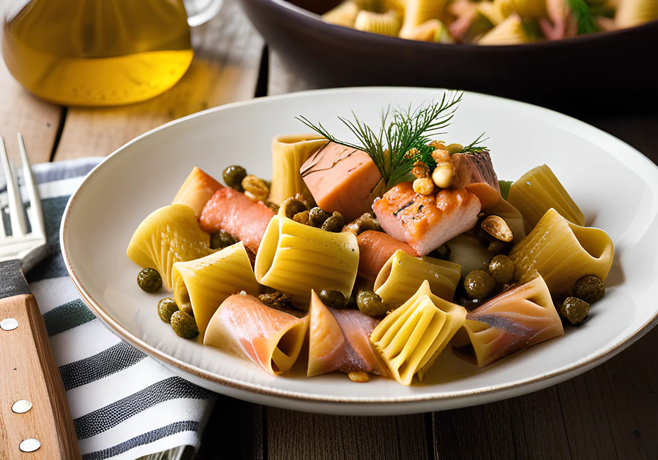 Pasta Salad with Salmon, Leek and Peanuts