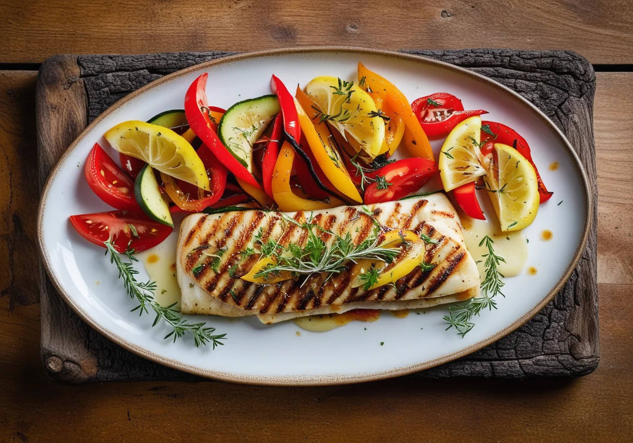 Grilled Plaice Fillets with Vegetables