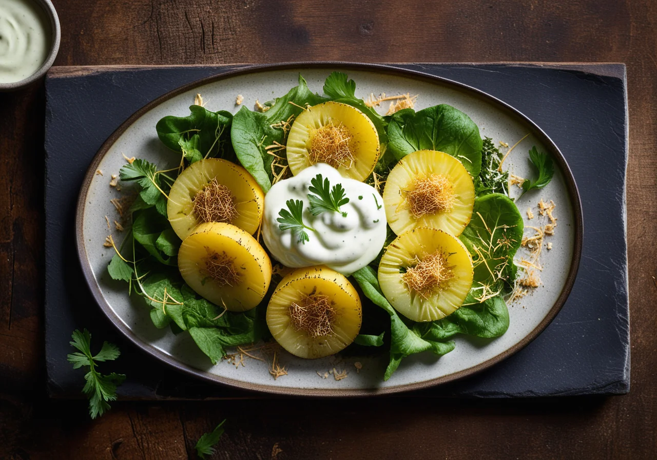 Kohlrabi with Parmesan Coating and Herb Yogurt