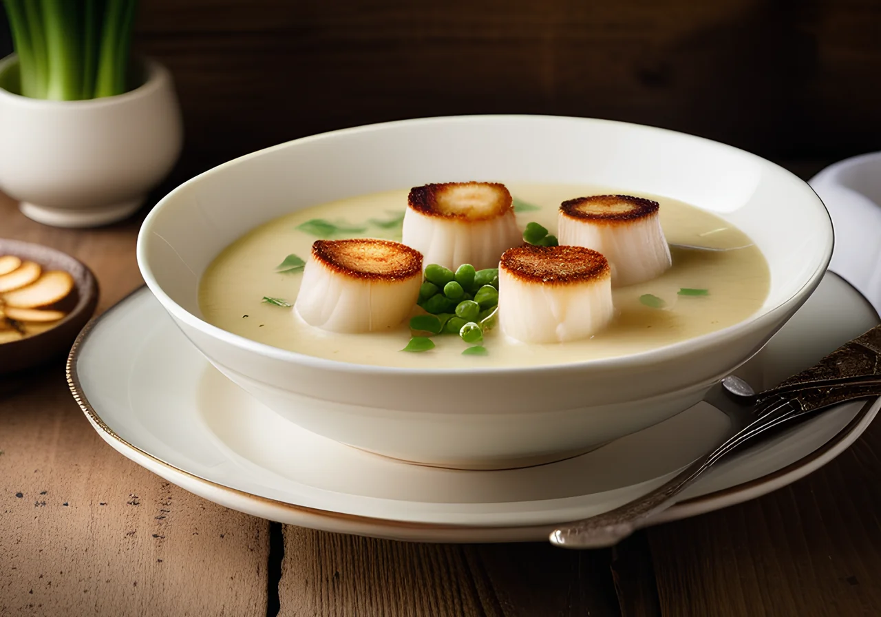 Creamy Jerusalem Artichoke Soup with Scallop Skewers