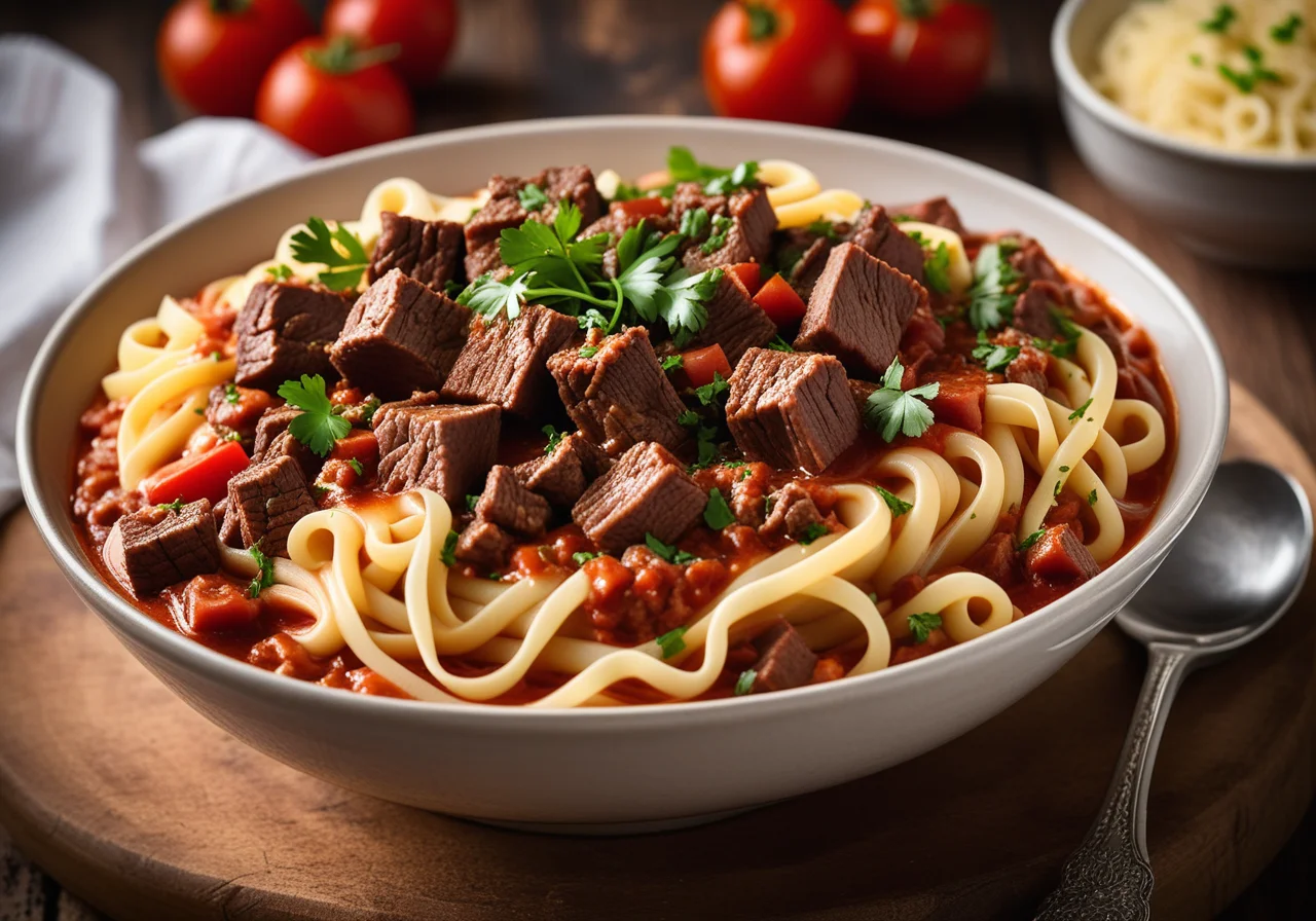 Bandnudeln mit Rinderbratensoße