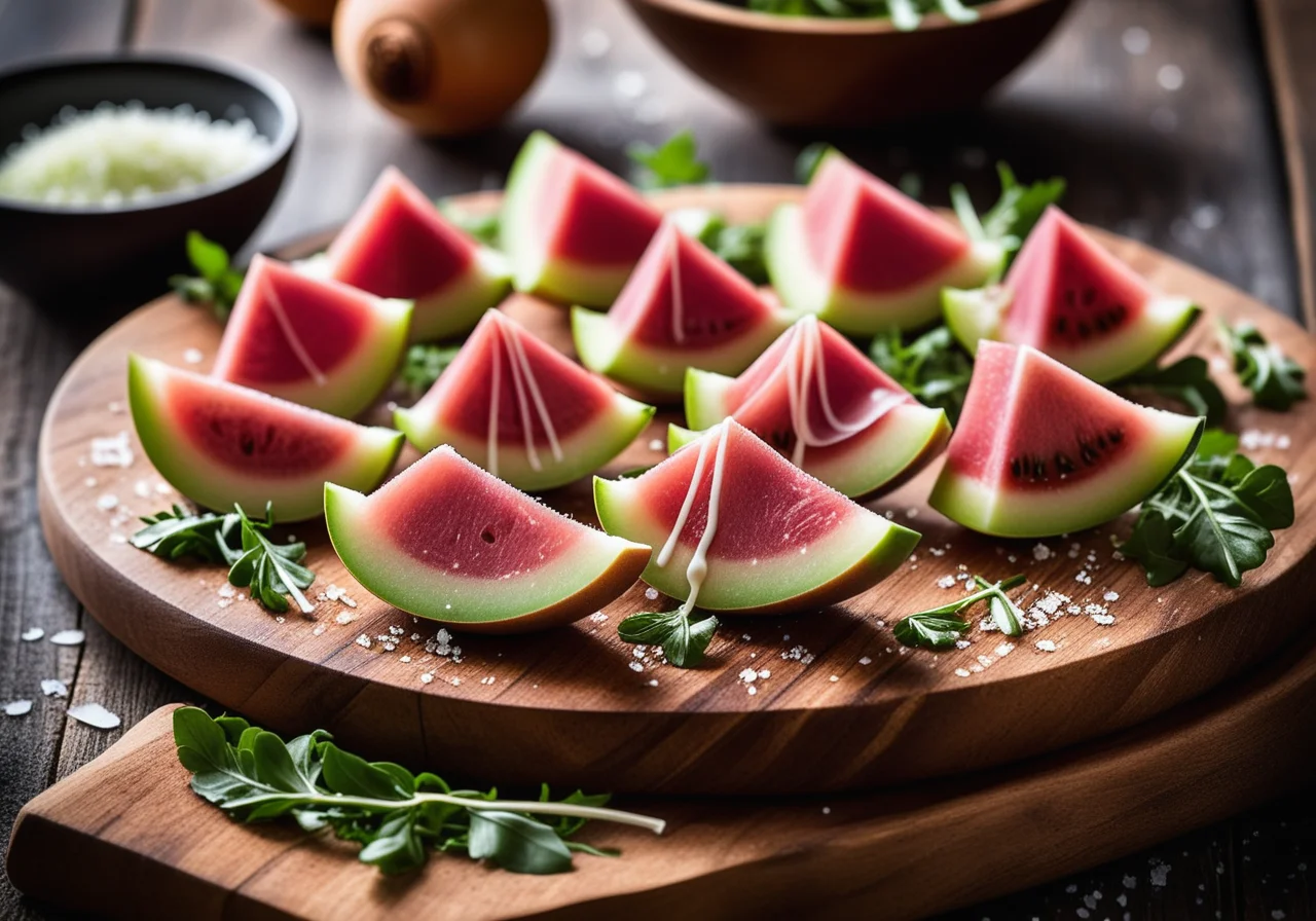 Melon Wrapped in Ham with Parmesan and Arugula