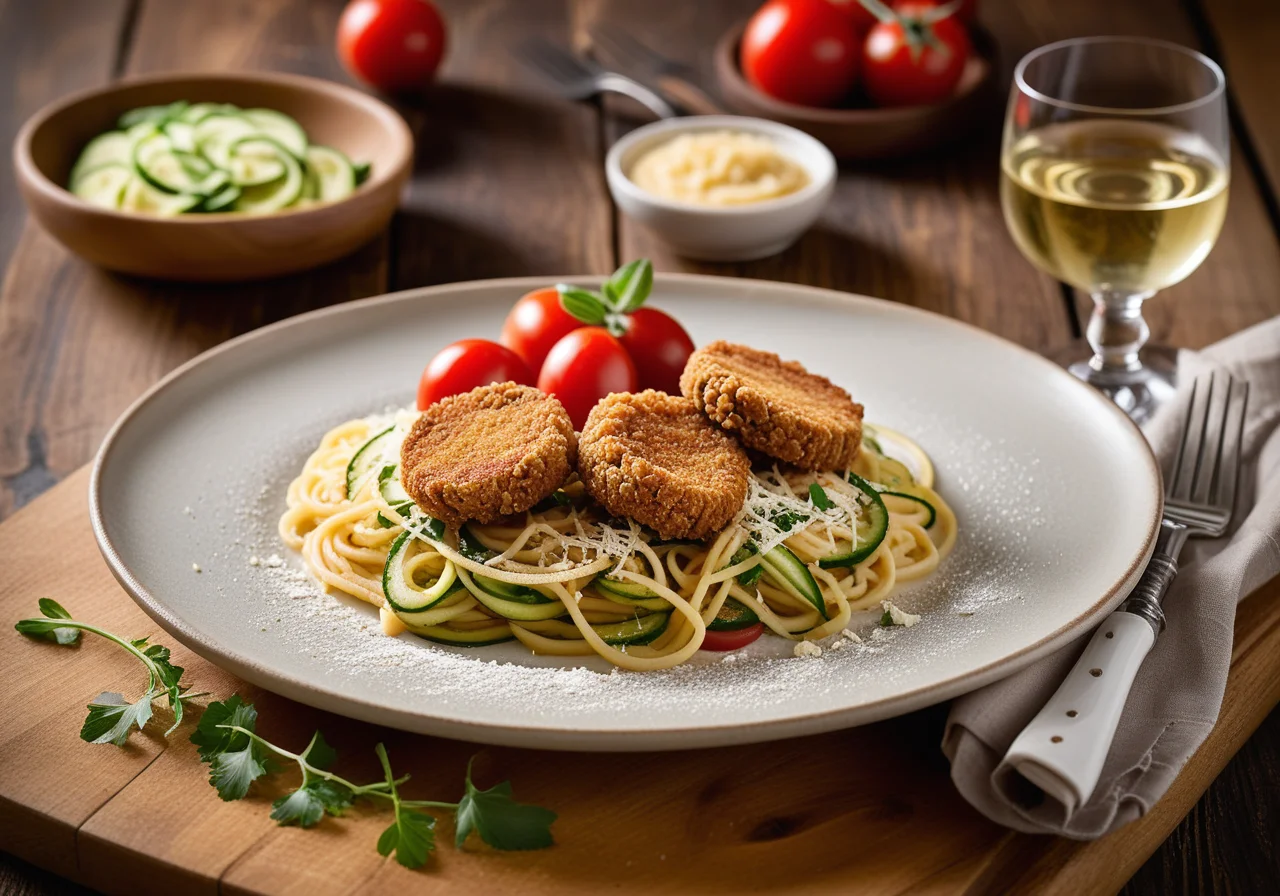 Breaded Mini Veal Cutlets Milanese Style with Pasta