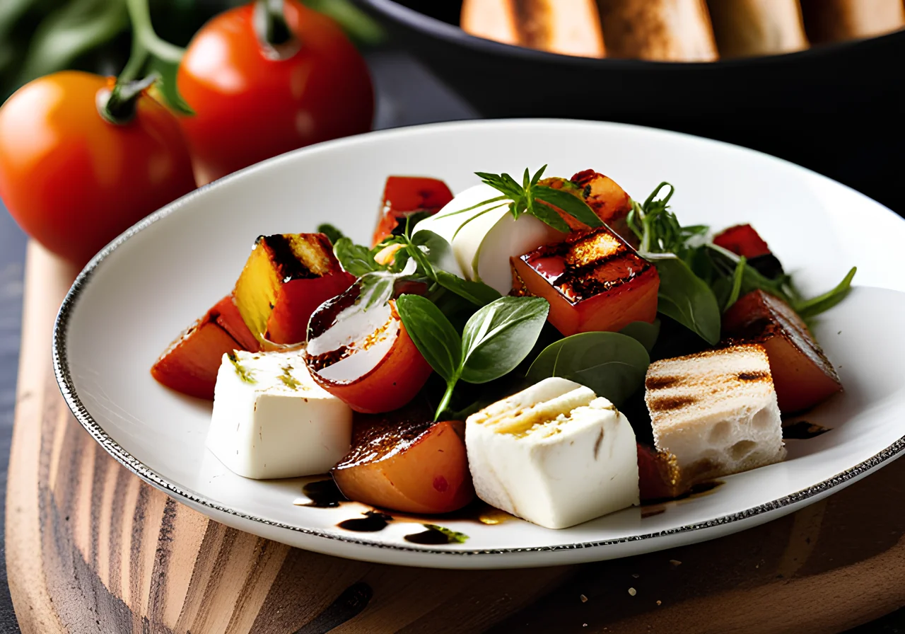 Panzanella with Tomato, Mozzarella and Arugula