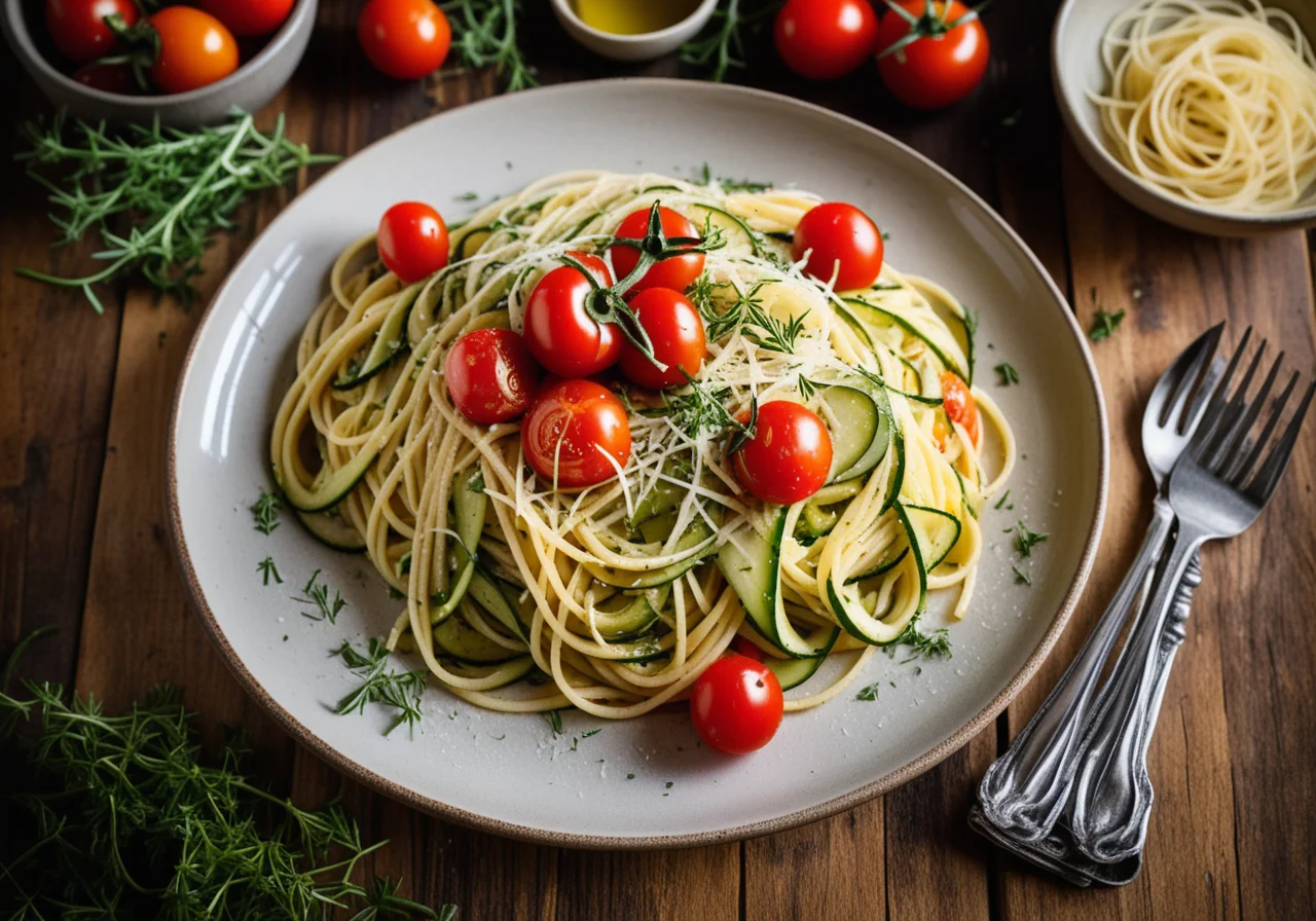 Pasta mit Tomaten und Zucchini