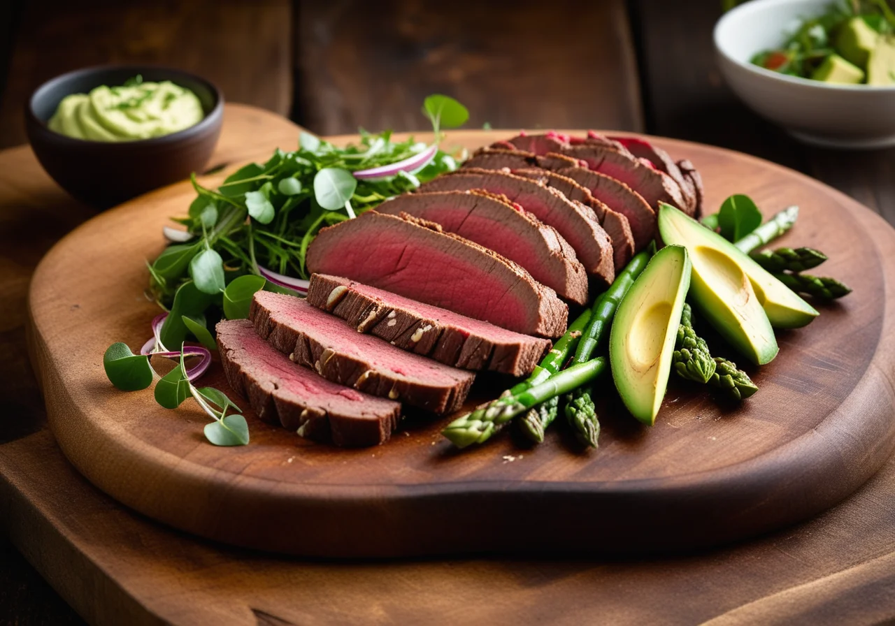 Roastbeef with Asparagus Avocado Salad